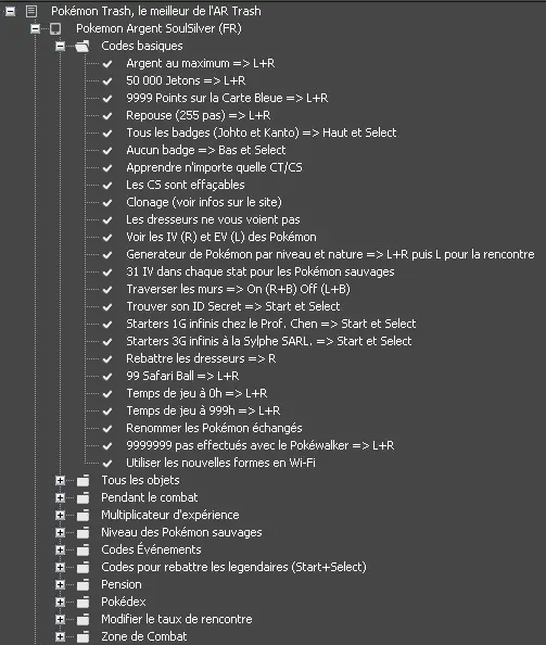 J1 et les codes triche pour HeartGold et SoulSilver sont déjà prêts