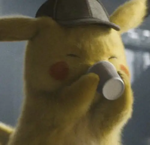 detective pikachu sip coffee
