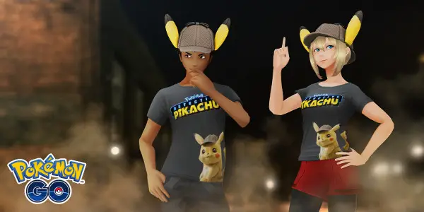 T-shirt et casquette à l'effigie de Détective Pikachu sur Pokémon Go