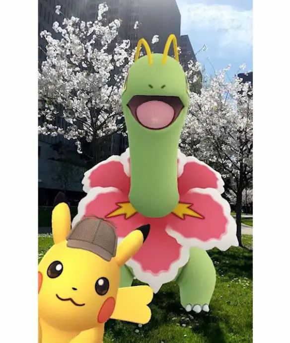 Photobomb de détective Pikachu sur l'application Snapshotsur Pokémon Go