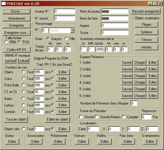 Pokesav 0.39, écran principal