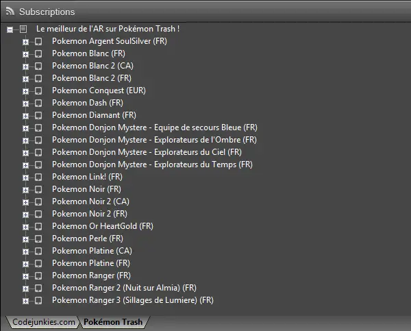 Subscription de Codes Action Replay de Pokemon Trash