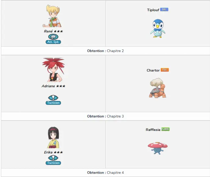 Liste des duos dans le jeu mobile Pokémon Masters