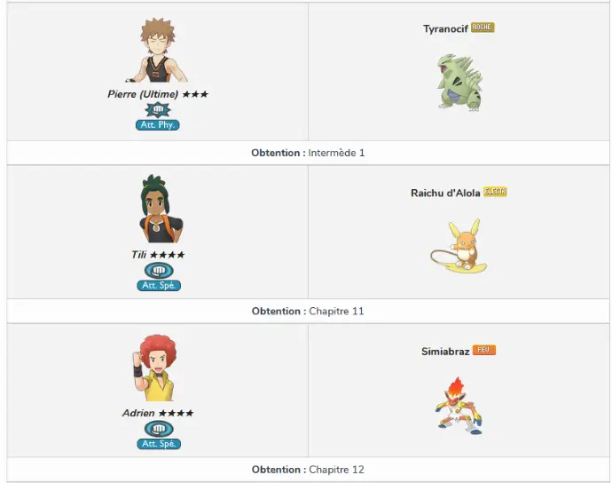 Liste des duos dans le jeu mobile Pokémon Masters