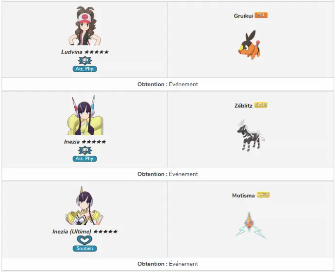 Liste des duos dans le jeu mobile Pokémon Masters