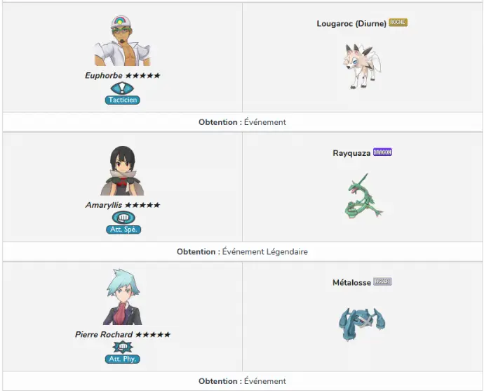 Liste des duos dans le jeu mobile Pokémon Masters