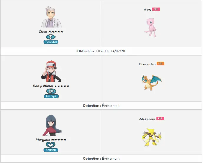 Liste des duos dans le jeu mobile Pokémon Masters