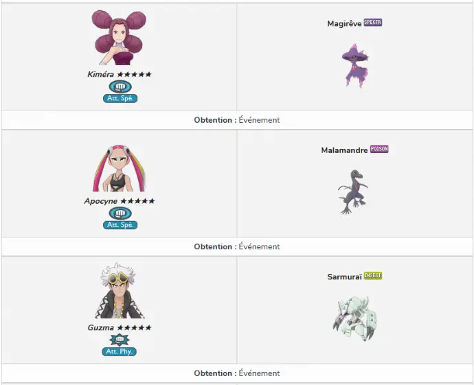 Liste des duos dans le jeu mobile Pokémon Masters