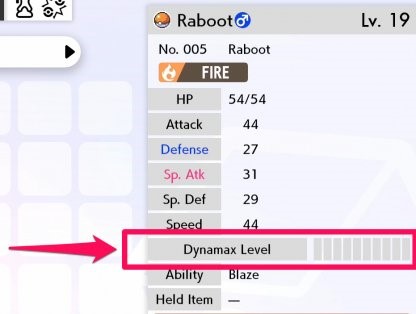 menu pokemon stat dynamax