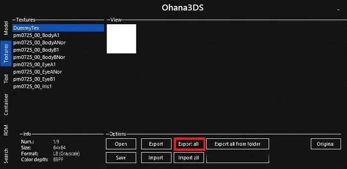 Bouton Export All sur Ohana 3DS