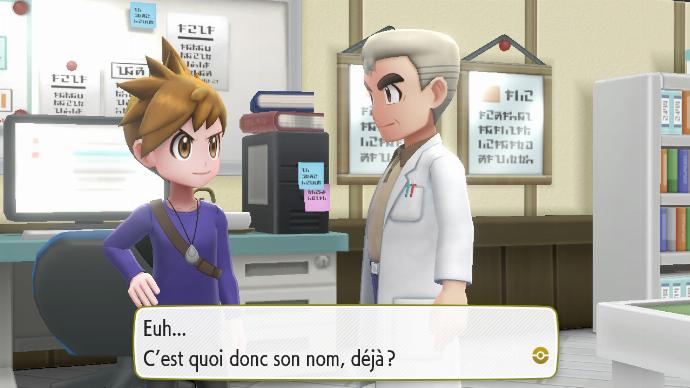 Pokémon Let's Go Bourg-Palette Labo Professeur Chen Blue Question Blague Nom