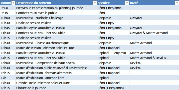 Planning Samedi Seghap