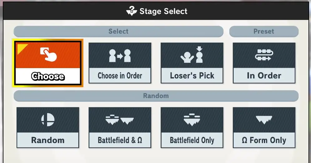 smash bros stage select