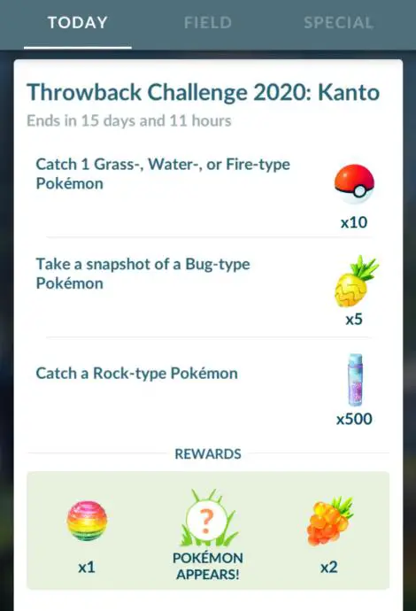 Défi souvenir Pokémon Go quête