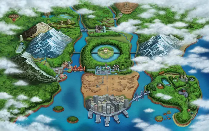 Carte d'Unys dans Pokémon Noir et Blanc