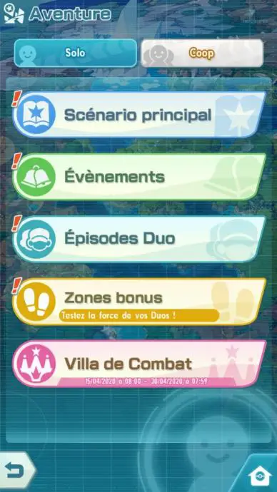 Pokémon Masters Menu Aventures