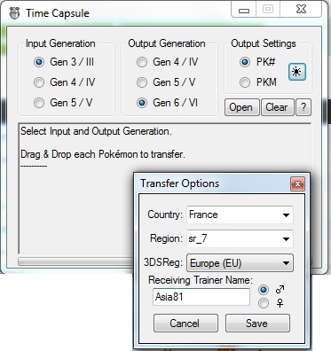 Choix de la région sur pk2pk