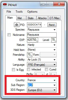 Région de provenance de Rayquaza dans PKHeX