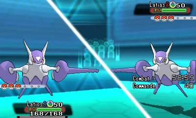 Méga-Latias et Méga-Latios en duel.