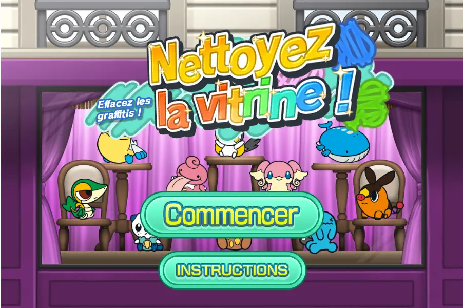 Ecran de démarrage de Nettoyez la vitrine